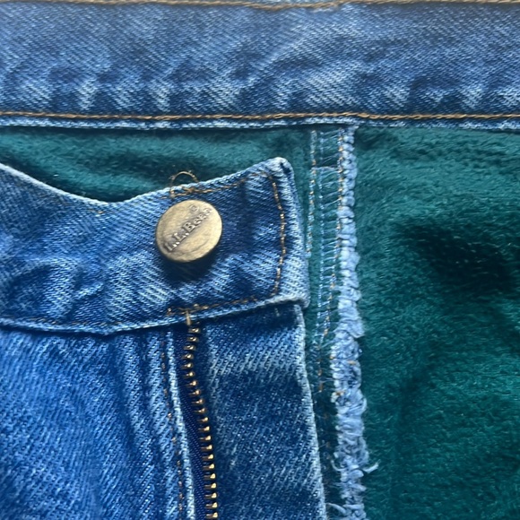 LL Bean Fleece Green Lined Insulated Blue Jeans Mens Size 35/29 EUC - Picture 4 of 9